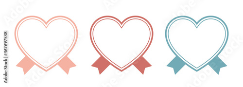 リボン付きハートのフレームイラストセット　プレゼント