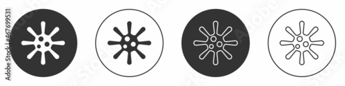 Black Bacteria icon isolated on white background. Bacteria and germs, microorganism disease causing, cell cancer, microbe, virus, fungi. Circle button. Vector