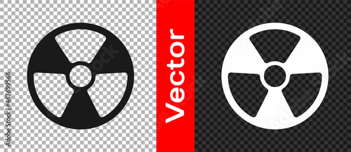 Black Radioactive icon isolated on transparent background. Radioactive toxic symbol. Radiation Hazard sign. Vector