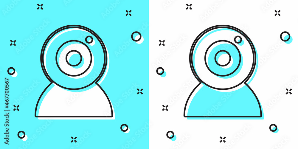 Black line Web camera icon isolated on green and white background. Chat camera. Webcam icon. Random dynamic shapes. Vector Black line Web camera icon isolated on green and white background. Chat camera. Webcam icon. Random dynamic shapes. Vector