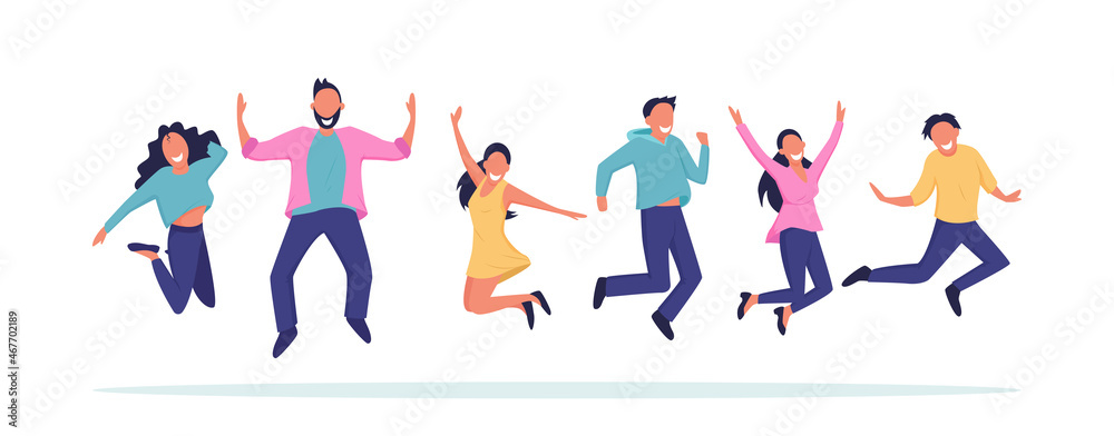 Vector of happy jumping group of people