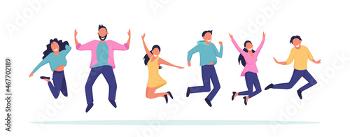 Vector of happy jumping group of people
