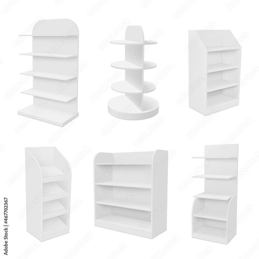 Empty store shelves realistic set vector illustration retail shelf promotion merchandising marketing Empty store shelves realistic set vector illustration retail shelf promotion merchandising marketing