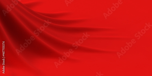 3Dレンダリングによる赤色の布のドレープの背景用イラスト