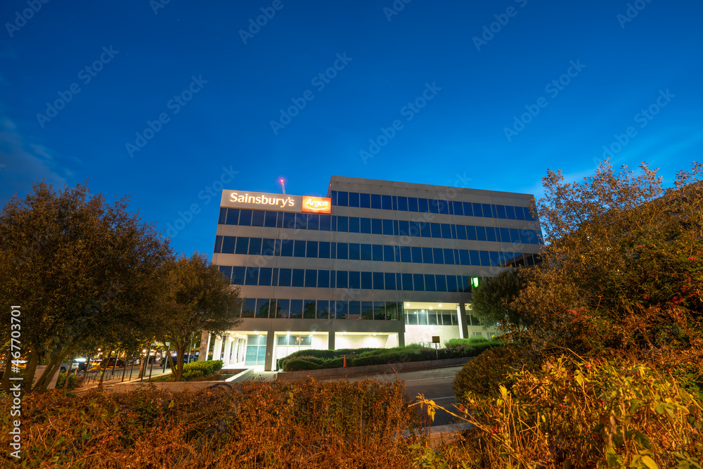 Milton Keynes,EnglandSeptember 2021 Sainsburys and Argos office at