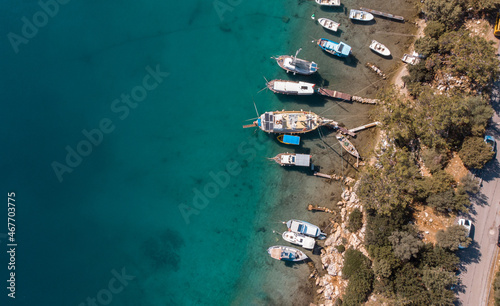Natural background. A sea bay with yachts in the Aegean Sea, a view from a height. © Сергей Петросянц