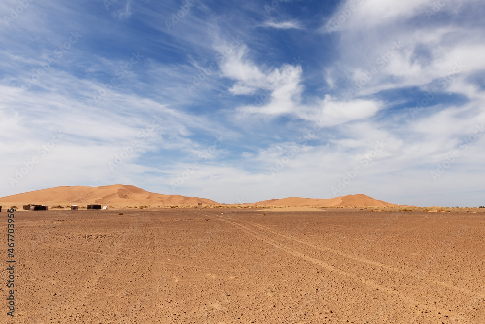 Sand dunes in the desert. Erg Chebbi Sahara Desert. Morocco