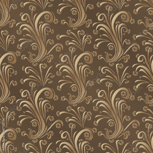 Gold floral background. Seamless pattern for decoration. Ornate pattern with flowers. Vector illustration