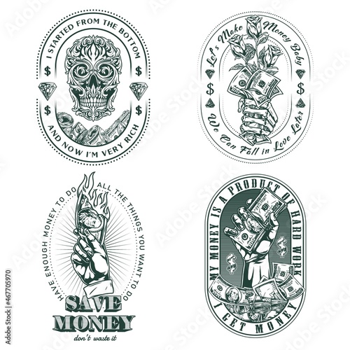Money and wealth vintage labels