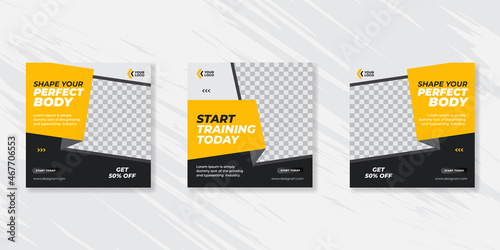 Gym and fitness square banner template social media post, web banner for business promotion