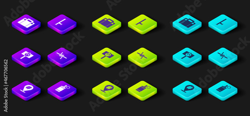 Set Protest, Hand grenade, Peace, Barbed wire, Police rubber baton and assault shield icon. Vector