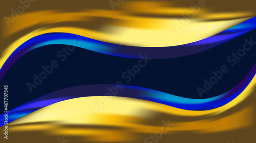 Abstract modern fluid luminous blue and golden yellow waves on bluish black dark background. Luxury royal glitter backdrop. Geometric modern template. Vector illustration. Copy space. VIP design. Card