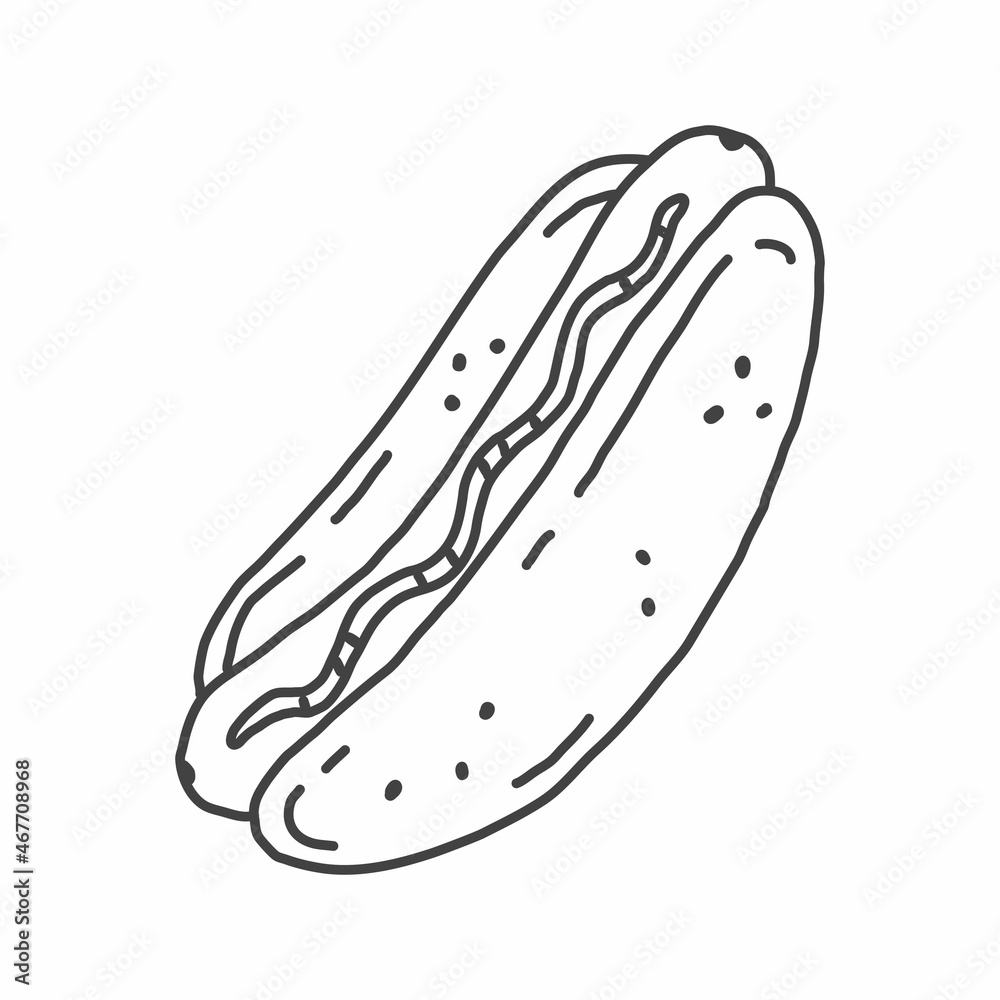 Hotdog in simple doodle style. Vector hand draw illustration. Hotdog in simple doodle style. Vector hand draw illustration.