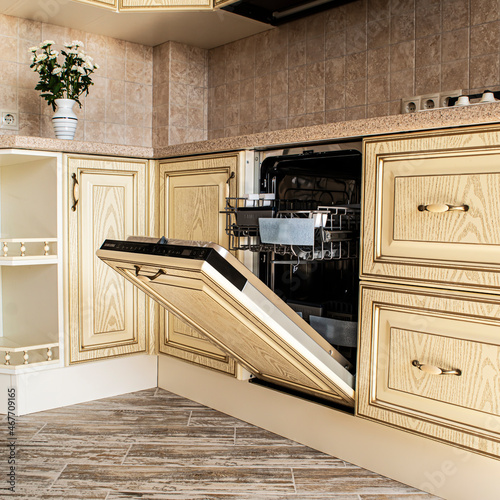 modern kitchen interior with floor
