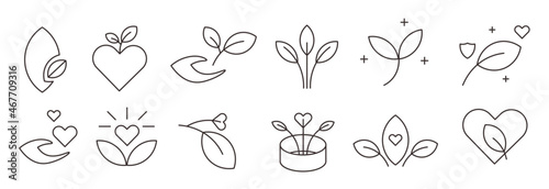 Leaves heart hearts plants love hand environment eco friendly vector sign icon symbol illustration design 