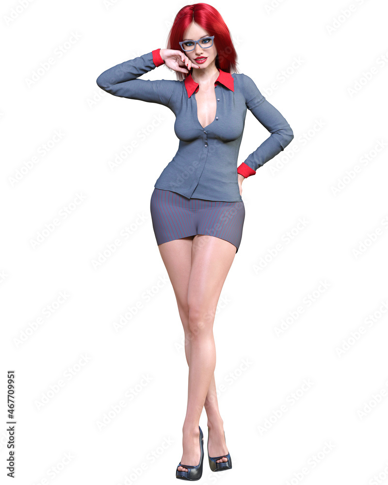 Fototapeta premium Sexy woman red hair office secretary.