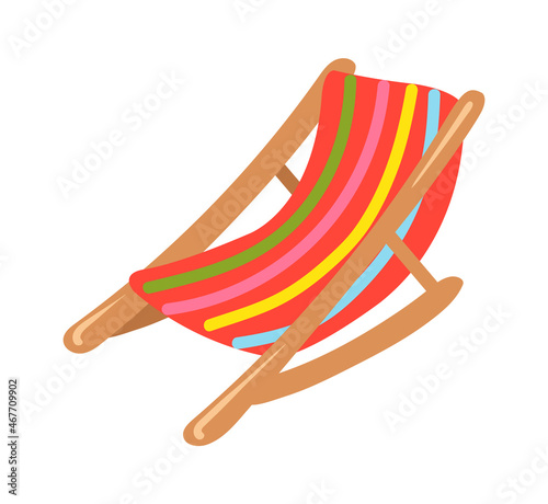 Beach lounger for summer rest and relax, Design element isolated on white background. Illustration of lounge comfort chair, chaise-longue isolated vector
