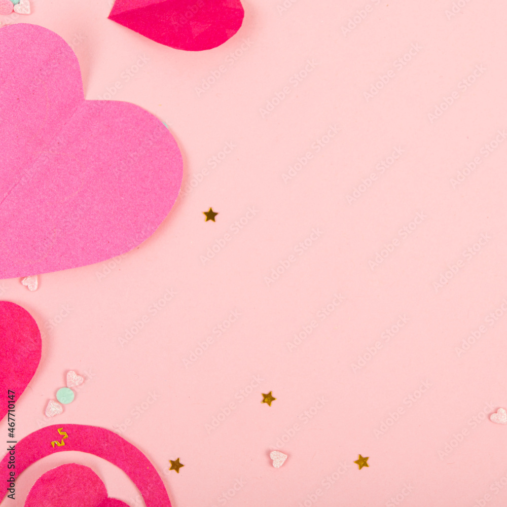 Abstract Background with Paper Hearts for Valentine s Day. Pink Love and Feeling Background for poster, banner, post, card
