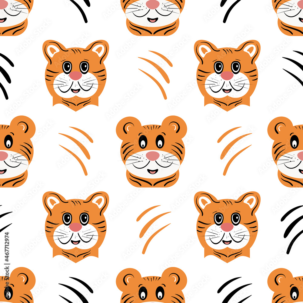 Obraz premium Tiger. Seamless pattern, background, texture. Children s drawing.