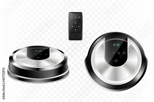 Realistic robotic vacuum cleaner with Remote Control , isolated on white background, 3d vector illustration