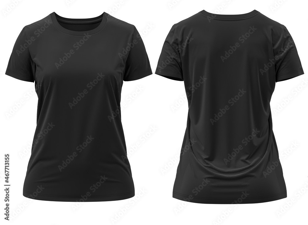[ Black ] 3D rendering T-shirt Round Neck Short Sleeve  Front and Back 