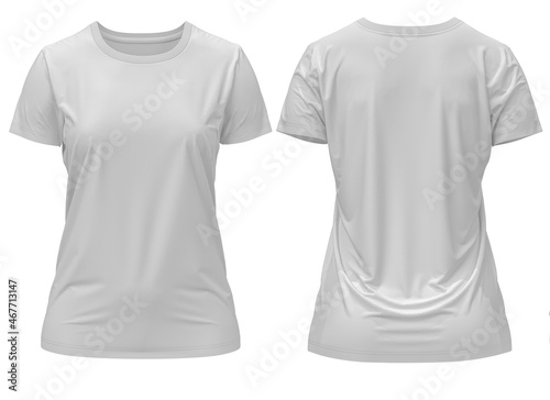 [ White ] 3D rendering T-shirt Round Neck Short Sleeve Front and Back 