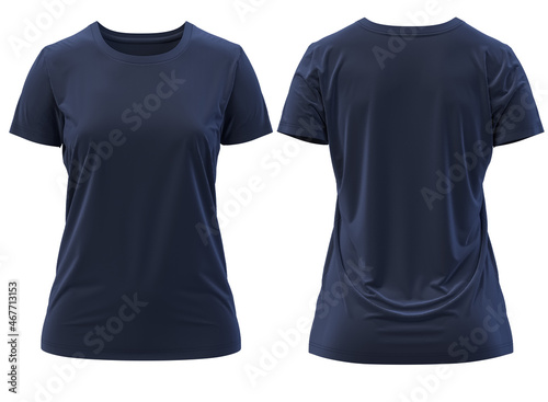 [ navy] 3D rendering T-shirt Round Neck Short Sleeve Front and Back 