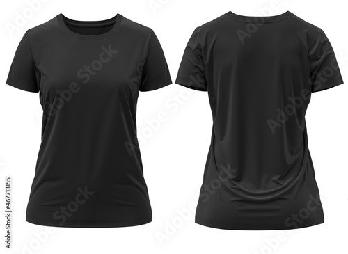 [ Black ] 3D rendering T-shirt Round Neck Short Sleeve Front and Back 