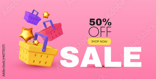 Cool Sale design template with shopping bascet. Spectial offer render space.