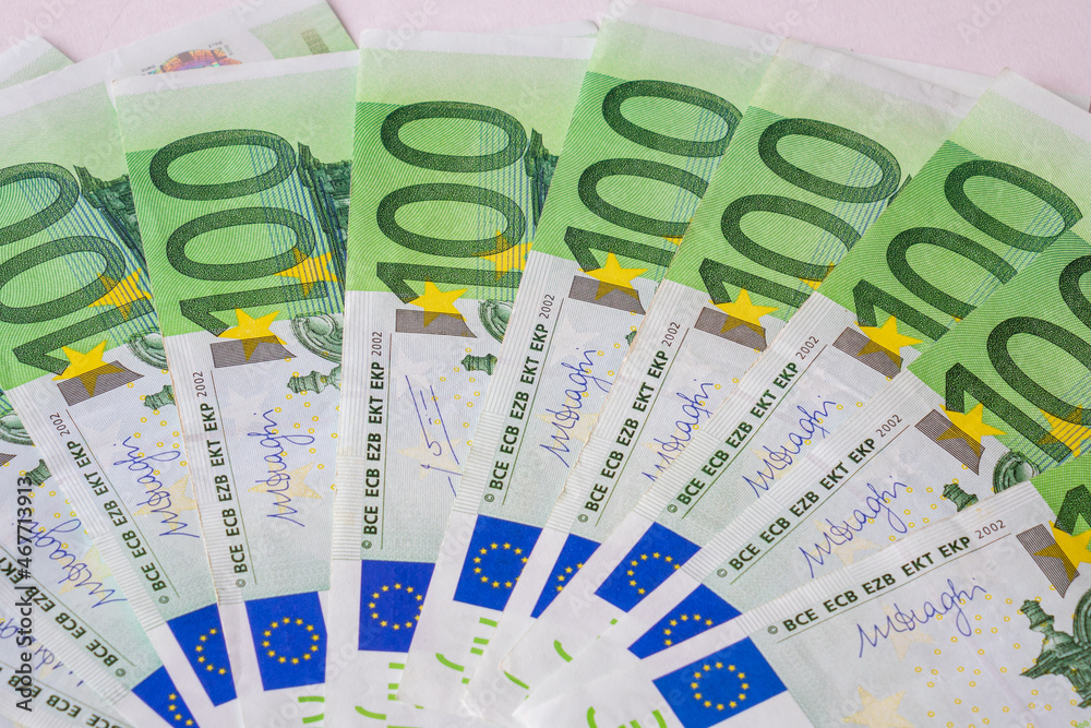 Fanned out 100 Euro banknotes as background image for financial topics. Fanned out 100 Euro banknotes as background image for financial topics.