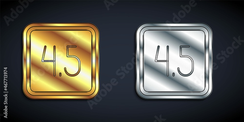Gold and silver Film or movie cinematography rating or review icon isolated on black background. Long shadow style. Vector