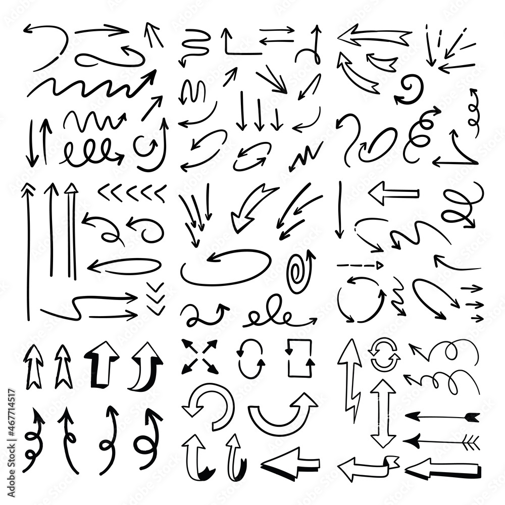 Arrow doodle collection. Hand drawn set of arrows. Arrow doodle collection. Hand drawn set of arrows.