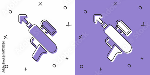Set Fishing harpoon icon isolated on white and purple background. Fishery manufacturers for catching fish under water. Diving underwater equipment. Vector