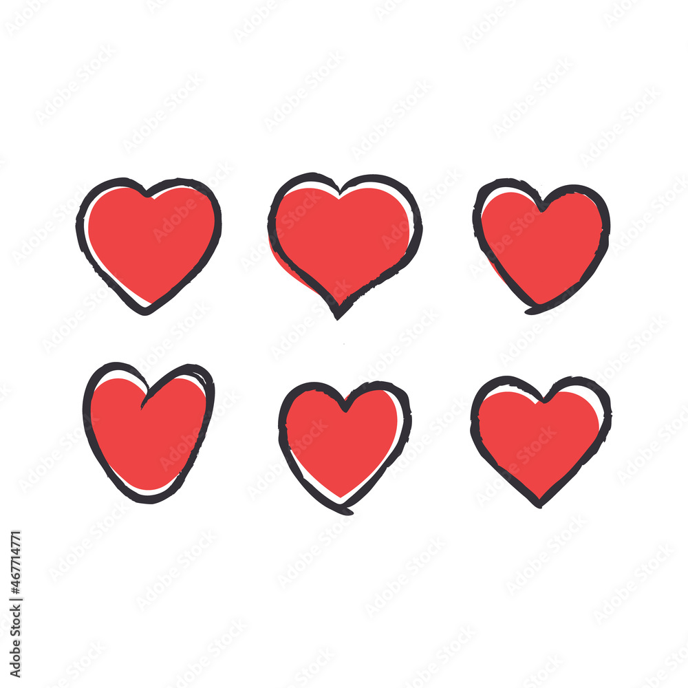 Hearts doodle collection. Heart illustrations. Hand drawn valentine's day romance symbol.