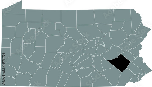 Black highlighted location map of the Berks County inside gray administrative map of the Federal State of Pennsylvania, USA photo