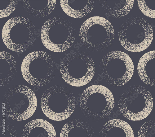 Stippled Circles Retro Fashion Seamless Pattern Elegant Vector Abstract Background. Tileable Fade Circle Dotwork Texture Dotted Repetitive Wallpaper. Halftone Retro Color Contemporary Art Illustration