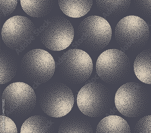 3D Sphere Stippled Chic Seamless Pattern Trendy Aesthetic Vector Abstract Background. Handdrawn Orb Tileable Geometric Texture Dotted Round Repetitive Wallpaper. Halftone Retro Colors Art Illustration