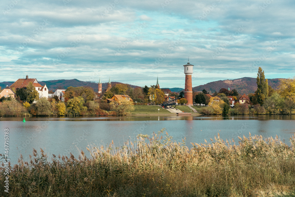 View of the river in the city. Ladenburg, Germany View of the river in the city. Ladenburg, Germany