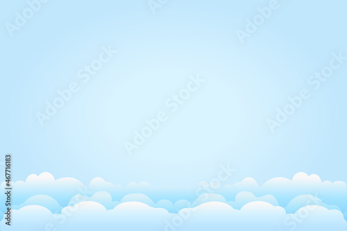 Sky firmament with clouds. Clouds in blue sky background with copy space.Clear weather or day and summer banner with cloudscape.Empty sunny cloudy heaven scene.Border of clouds and gradient sky.Vector