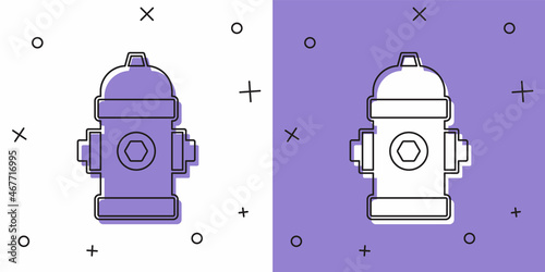 Set Fire hydrant icon isolated on white and purple background. Vector