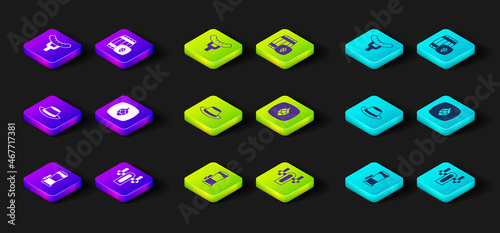 Set Beer tap, Oktoberfest hat, Hop, Wooden barrel and Sausage on the fork icon. Vector