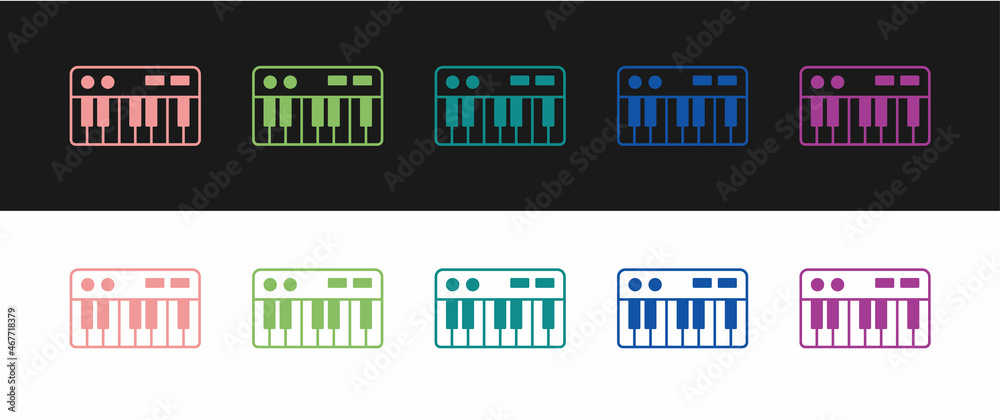 Fototapeta premium Set Music synthesizer icon isolated on black and white background. Electronic piano. Vector