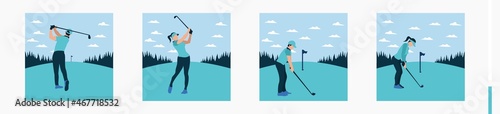 golf man and golf woman swing - golf sport set colored