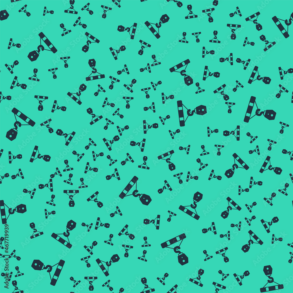 Black Crane hook icon isolated seamless pattern on green background. Industrial hook icon. Vector Black Crane hook icon isolated seamless pattern on green background. Industrial hook icon. Vector