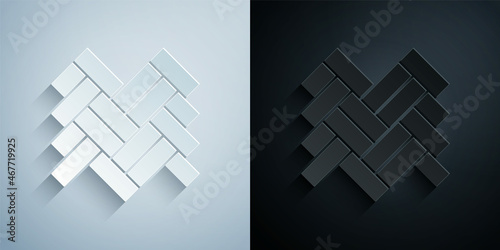 Paper cut Parquet icon isolated on grey and black background. Paper art style. Vector