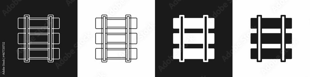 Set Railway, railroad track icon isolated on black and white background. Vector Set Railway, railroad track icon isolated on black and white background. Vector