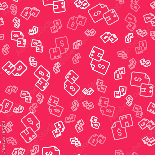 White line Waybill icon isolated seamless pattern on red background. Vector