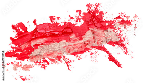 Red and silver oil brush stripes stroke. Abstract varnish splash trace shape. Glossy oil paint smear on white background. EPS10 vector illustration.