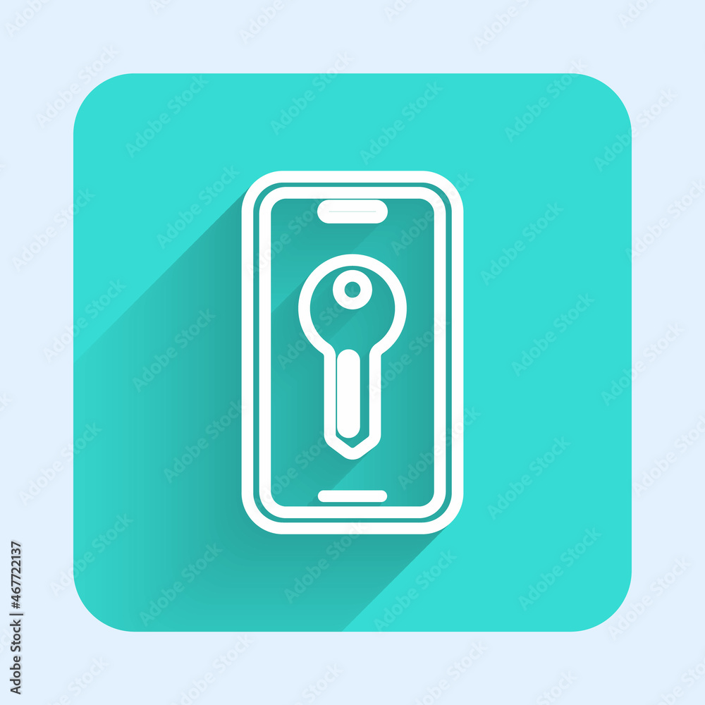 White line Smart key icon isolated with long shadow. Green square button. Vector White line Smart key icon isolated with long shadow. Green square button. Vector