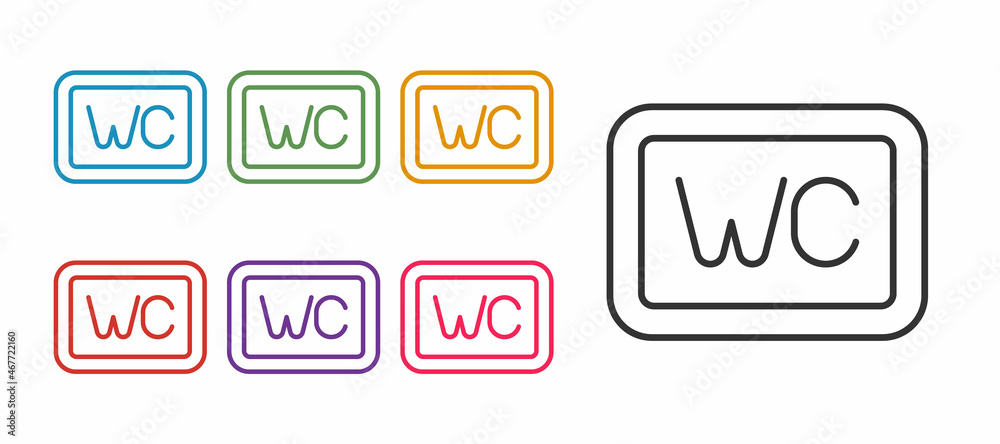 Set line Toilet icon isolated on white background. WC sign. Washroom. Set icons colorful. Vector
